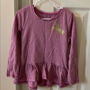 Girls striped top with glitter unicorn